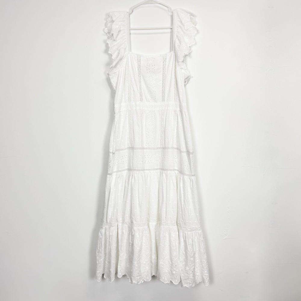 Vineyard Vines Maxi Dress Womens Medium White Eyelet Ruffle Sleeve Tiered Cotton